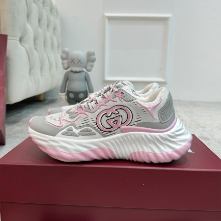 구찌 메시 남성 구찌 리플 스니커즈 화이트/핑크