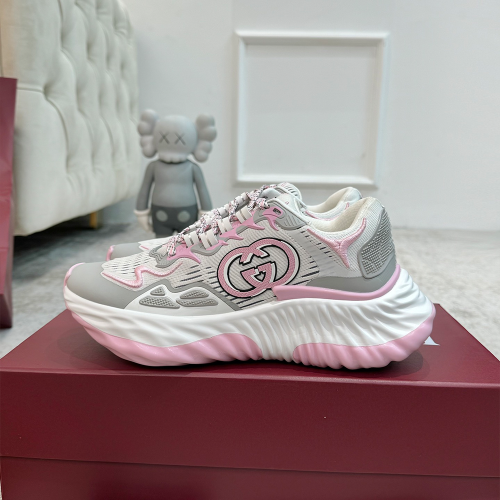 구찌 메시 남성 구찌 리플 스니커즈 화이트/핑크