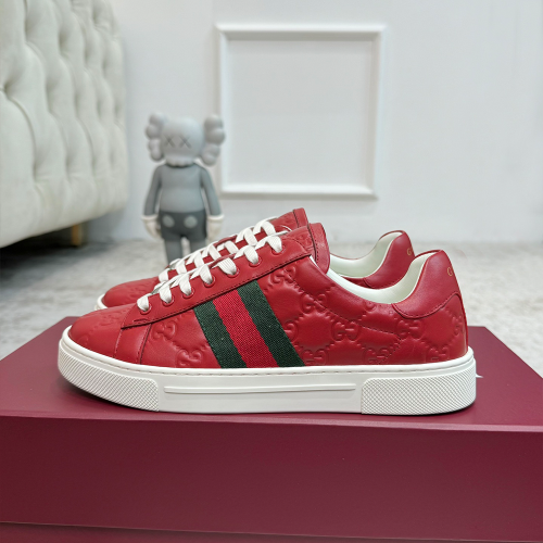 구찌 레드 레더 구찌 에이스 스니커즈