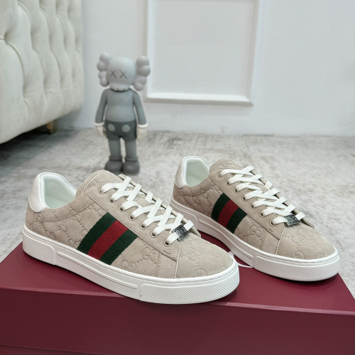 구찌 베이지/에보니 레더 구찌 에이스 스니커즈