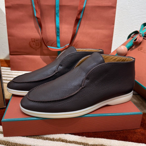 로로피아나 레더 오픈 워크 처카 부츠 브라운