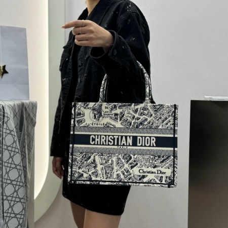 디올 미디엄 북 토트백 라떼 블랙 플랜 드 파리 자수