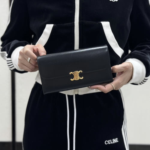 셀린느 샤이니 카프스킨 트리옹프 라지 월렛 블랙