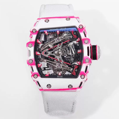 RM공장 리차드밀 RM 38-02 부바왓슨 투르비용 화이트/핑크 카본 케이스 화이트 스트랩 밴드