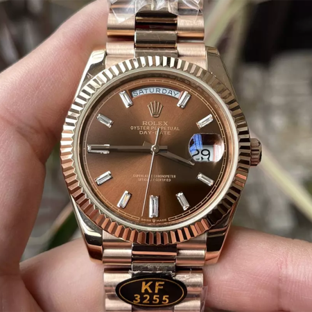 KF공장 롤렉스 데이데이트 브라운 바게트 다이얼 로즈골드 금통 40mm 228235