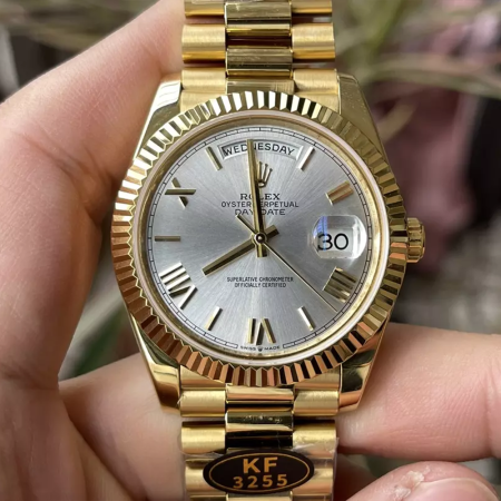 KF공장 롤렉스 데이데이트 실버 다이얼 옐로우 골드 금통 40mm 228235