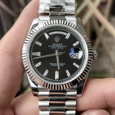 KF공장 롤렉스 데이데이트 블랙 바게트 다이얼 화이트 골드 금통 40mm 228239