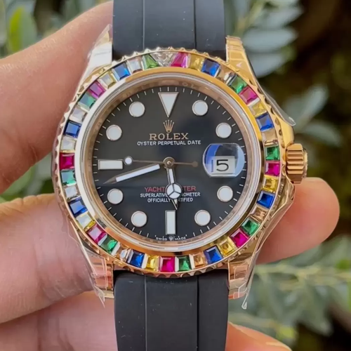 KF공장 롤렉스 요트마스터 로즈골드 금통 레인보우 다이아 베젤 116695SATS
