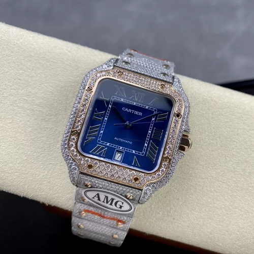 AMG공장 까르띠에 산토스 청판 다이얼 로즈골드 콤비 버스트 다운 40mm