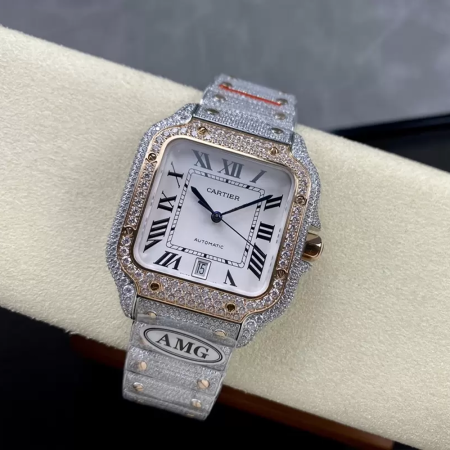 AMG공장 까르띠에 산토스 화이트 다이얼 로즈골드 콤비 버스트 다운 40mm