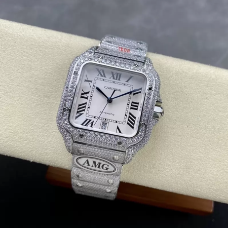 AMG공장 까르띠에 산토스 화이트 다이얼 버스트 다운 40mm