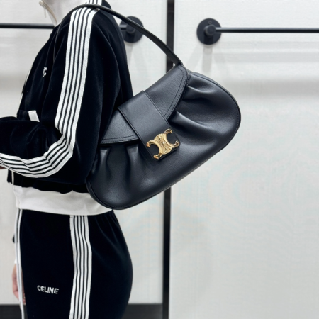 셀린느 소프트 카프스킨 미디엄 폴리 숄더백 블랙 115633