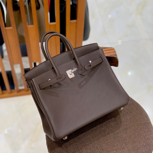 그린엘 에르메스 버킨 25 토고가죽 초코 브라운 실버 버클
