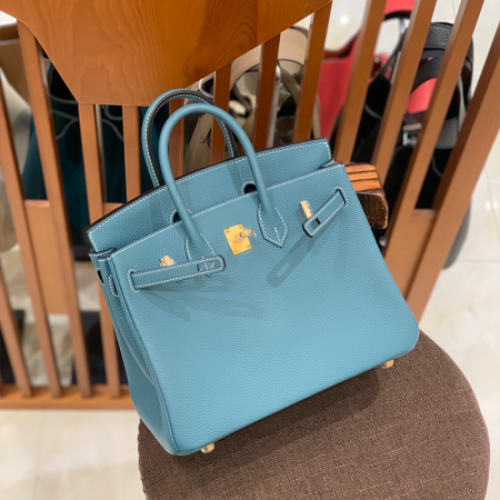그린엘 에르메스 버킨 25 토고가죽 데님 블루 골드 버클