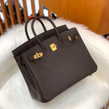 그린엘 에르메스 버킨 25 토고가죽 초코 브라운 골드 버클