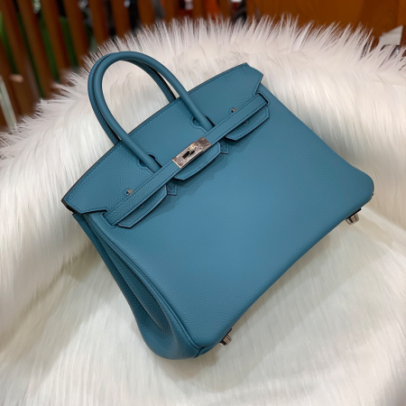 그린엘 에르메스 버킨 25 토고가죽 데님 블루 실버 버클