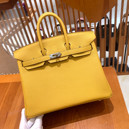 그린엘 에르메스 버킨 25 토고가죽 앰버 옐로우 실버 버클