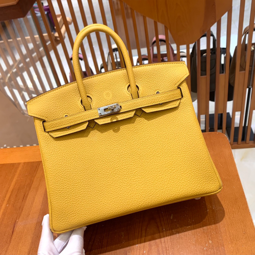 그린엘 에르메스 버킨 25 토고가죽 앰버 옐로우 실버 버클