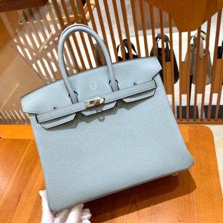 그린엘 에르메스 버킨 25 토고가죽 린넨 블루 실버 버클