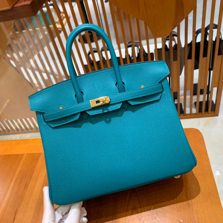 그린엘 에르메스 버킨 25 토고가죽 피콕 블루 금장 버클