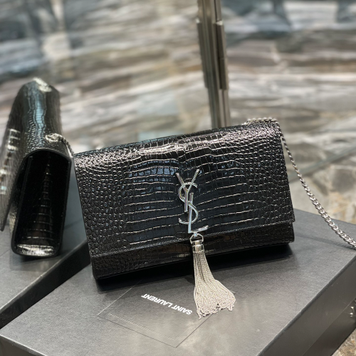 생로랑 모노그램 케이트 숄더백 크로커다일 블랙 은장 354119