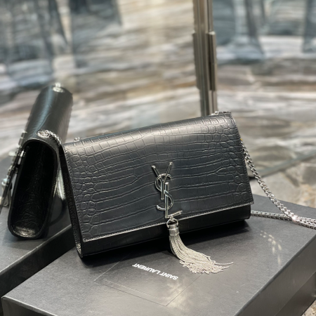 생로랑 모노그램 케이트 숄더백 크로커다일 엠보스 블랙 은장 354119