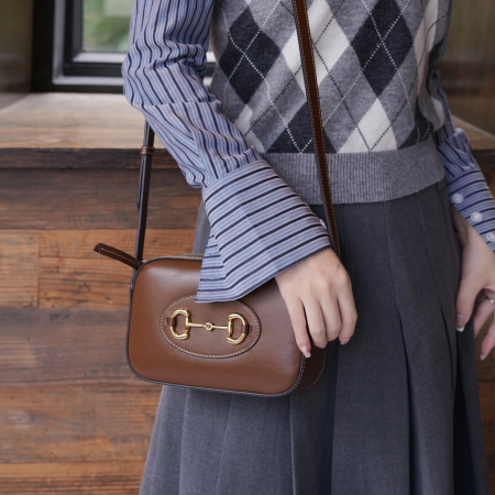 구찌 홀스빗 1955 크로스 숄더백 브라운 레더 760196