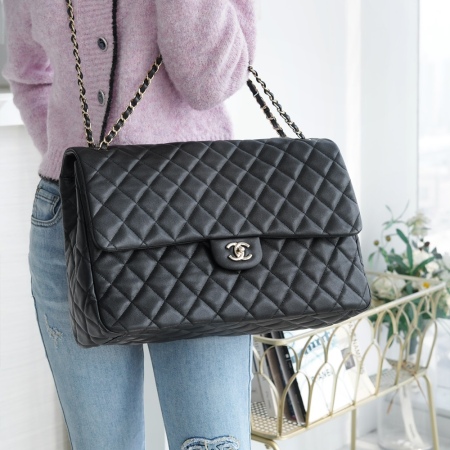 팬더샵 샤넬 램스킨 클래식 점보 체인 숄더백 은장 블랙