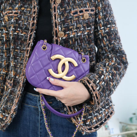 팬더샵 샤넬 24C CC로고 스몰 메신저 백 퍼플 금장