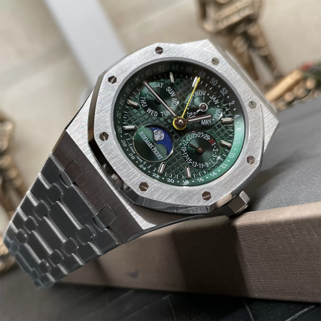 BBR공장 오데마피게 로얄오크 퍼페츄얼캘린더 그린 다이얼 스틸 41mm 26574