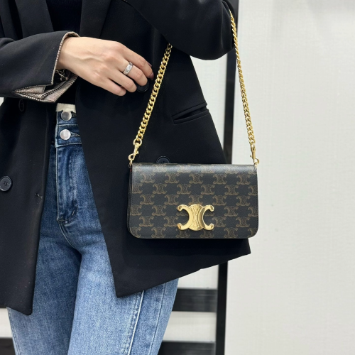 셀린느 트리오페 멀티 포쉐트 캔버스 카프스킨 탄 숄더백 10L972