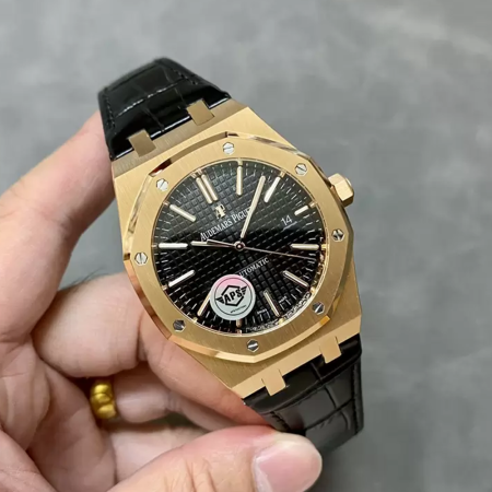 APS공장 오데마피게 로얄오크 블랙 다이얼 금통 가죽밴드 15400