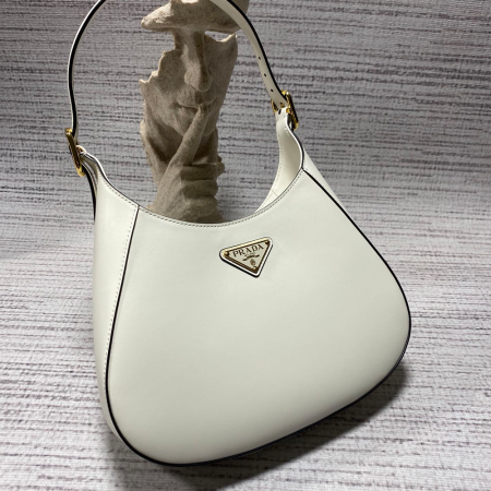 프라다 미디엄 가죽 숄더백 화이트 1BC179