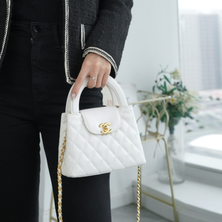 팬더샵 샤넬 3K 켈리 샤이니 빈티지 카프스킨 & 골드 메탈 화이트