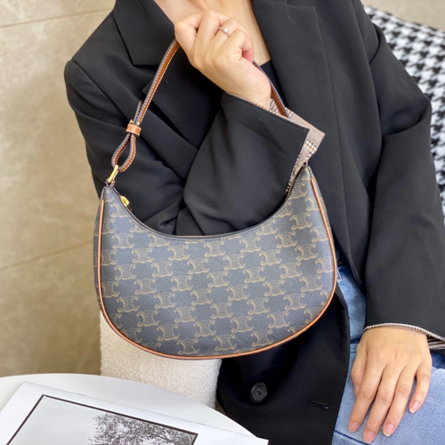 셀린느 아바 숄더백 트리오페 캔버스 카프스킨 탄 193952