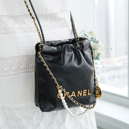 팬더샵 샤넬 카프스킨 진주 펄 22백 미니 블랙