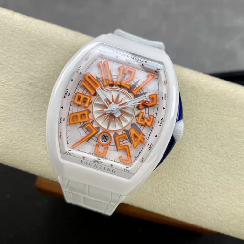 T+공장 프랭키 뮬러 뱅가드 V45 화이트 세라믹 오렌지 다이얼