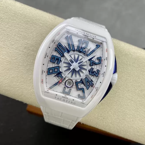 T+공장 프랭키 뮬러 뱅가드 V45 화이트 세라믹 블루 다이얼