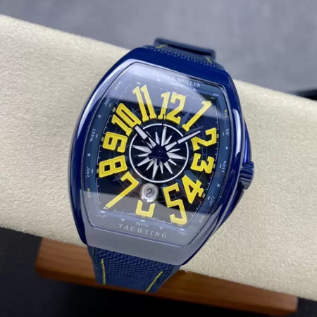 T+공장 프랭키 뮬러 뱅가드 V45 블루 세라믹 옐로우 다이얼