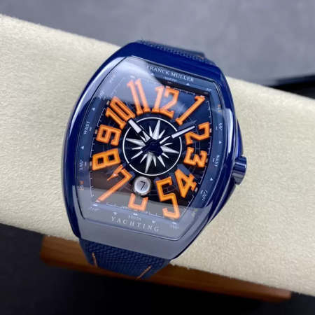 T+공장 프랭키 뮬러 뱅가드 V45 블루 세라믹 오렌지 다이얼