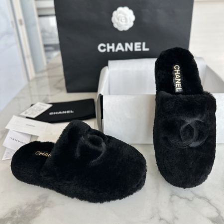 샤넬 시어링 테디 슬리퍼 블랙