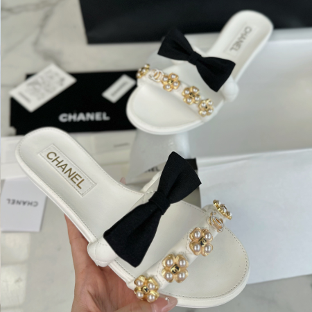 샤넬 에스파듀 벨크로 샌들 뮬 슬링백 화이트