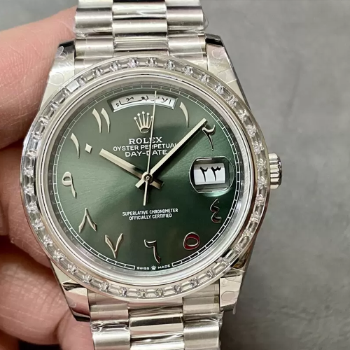 GM공장 V3 롤렉스 데이데이트 그린 아랍 다이얼 바게트 다이아 베젤 m228236