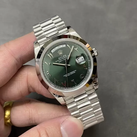 GM공장 V3 롤렉스 데이데이트 그린 아랍 다이얼 바게트 스무스 베젤 m228236