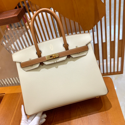 그린엘 에르메스 버킨 30 엡송가죽 브라운 & 크림 화이트 금장 버클