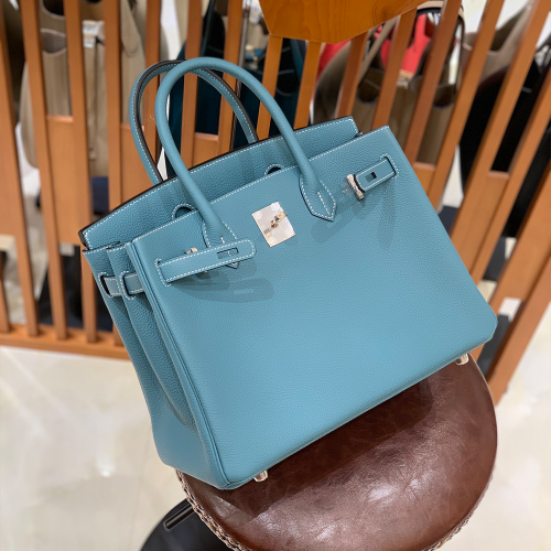 그린엘 에르메스 버킨 30 토고가죽 데님 블루 실버 버클