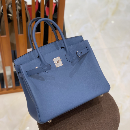 그린엘 에르메스 버킨 30 토고가죽 브라이트 블루 실버 버클