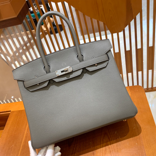 그린엘 에르메스 버킨 30 토고가죽 퓨어 그레이 실버 버클