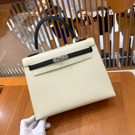 그린엘 에르메스 켈리 25 엡송 화이트 & 블랙 실버 버클