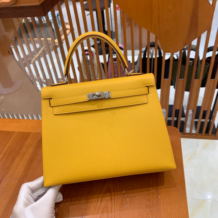 그린엘 에르메스 켈리 25 엡송 앰버 옐로우 실버 버클